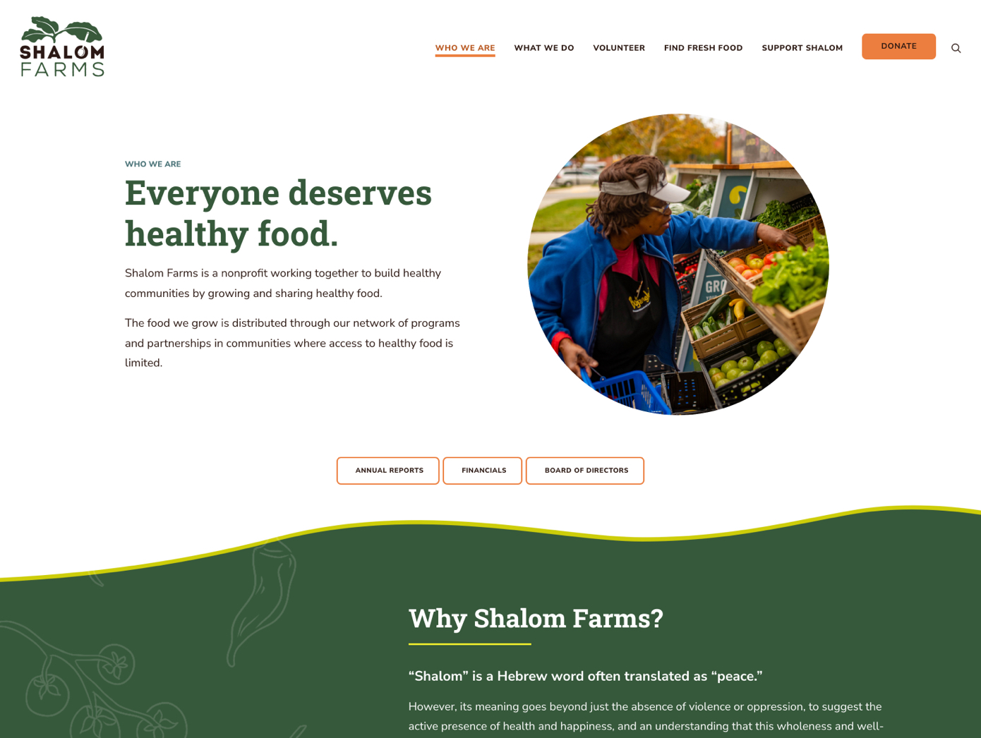 Shalom Farms Website Screenshot